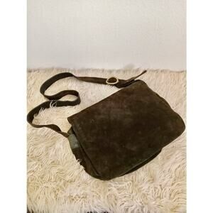 Banana Republic Suede Messenger Bag Large Green Satchel Zip Close Flap Zip Close